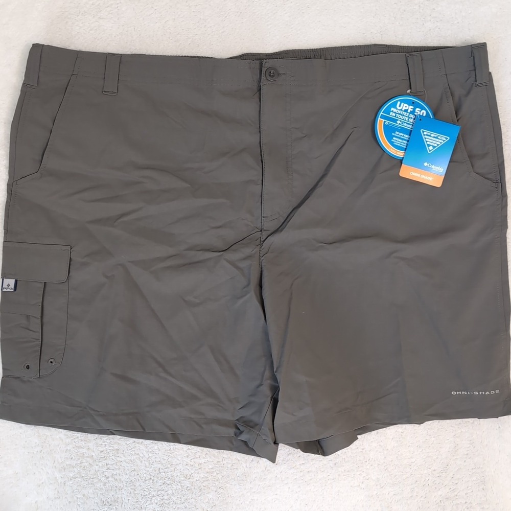 NEW Columbia Cargo Shorts Mens 4X 50"x8"  PFG Omni-Shade Dark Gray Nylon Zip Poc